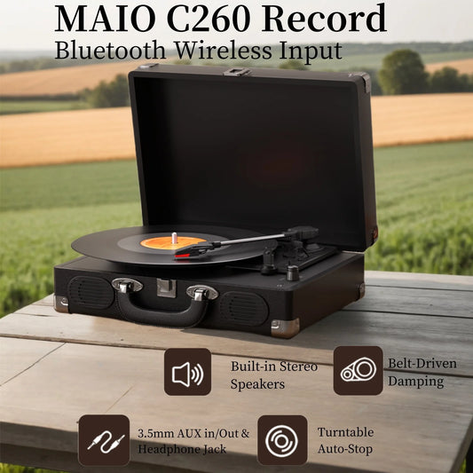 Maio S100 giradischi vintage a cinghia, giradischi, disco in vinile, stereo ad alta fedeltà, altoparlante incorporato, 3 velocità