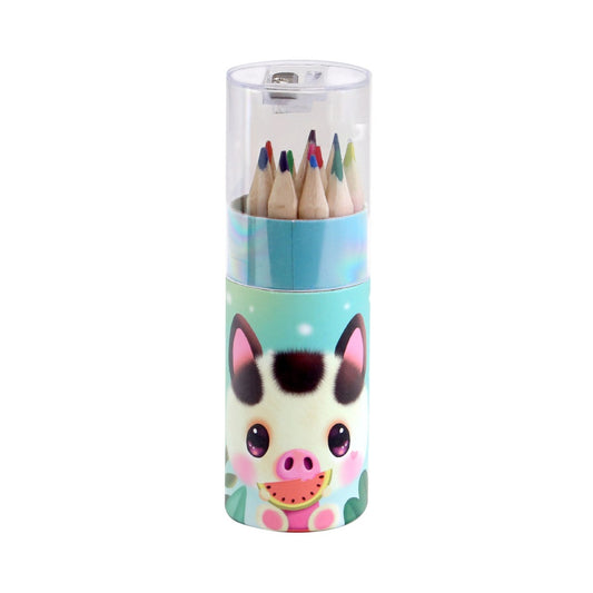Set 12 matite colorate con temperino Piggy Pig