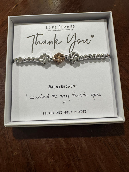 THANK YOU SILVER FLOWER BRACELET
