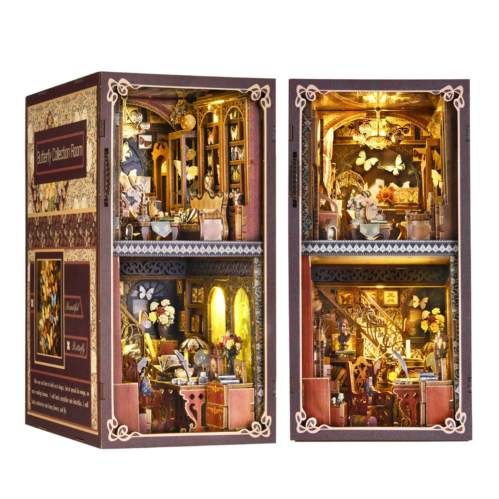 Kit per angolo libri a forma di farfalla Puzzle 3D in legno fai da te Kit per la costruzione di modelli di librerie per case . Produzione di giocattoli di alta qualità