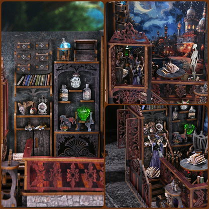 Kit per angolo lettura Magic Town fai da te Puzzle in legno con luce, immagine, libreria, inserto, decorazione, modello difermalibri, costruzione, decorazione per la casa