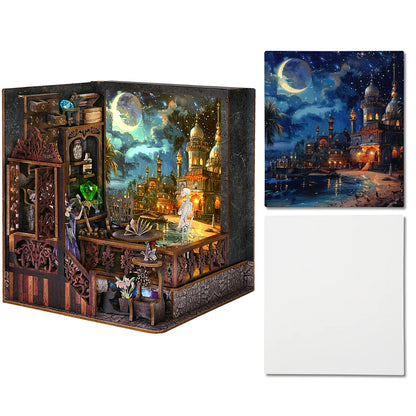 Kit per angolo lettura Magic Town fai da te Puzzle in legno con luce, immagine, libreria, inserto, decorazione, modello difermalibri, costruzione, decorazione per la casa