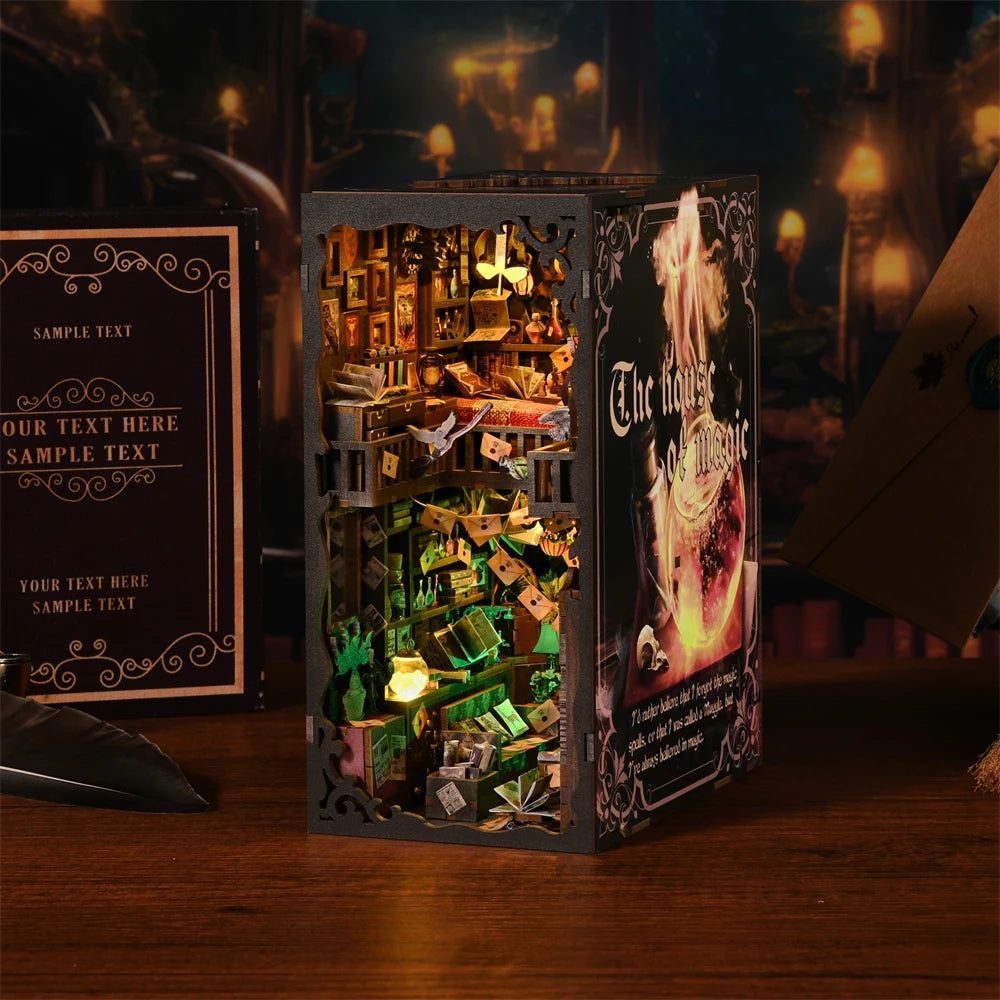 Kit per angolo lettura Magic House fai da te Puzzle in legno Libreria Inserto Decorazione Casa delle bambole Modello Fermalibri Costruzione Decorazione per la casa Regali
MODELLO "H. POTTER"