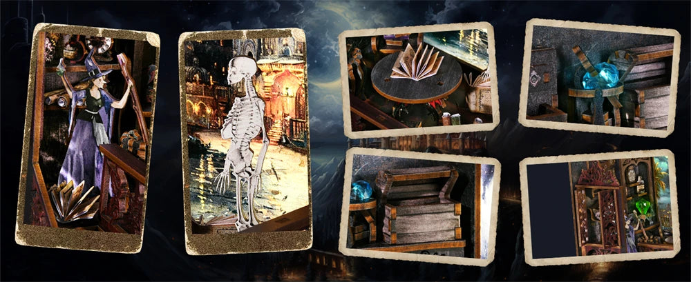 Kit per angolo lettura Magic Town fai da te Puzzle in legno con luce, immagine, libreria, inserto, decorazione, modello difermalibri, costruzione, decorazione per la casa