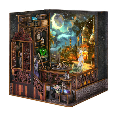 Kit per angolo lettura Magic Town fai da te Puzzle in legno con luce, immagine, libreria, inserto, decorazione, modello difermalibri, costruzione, decorazione per la casa