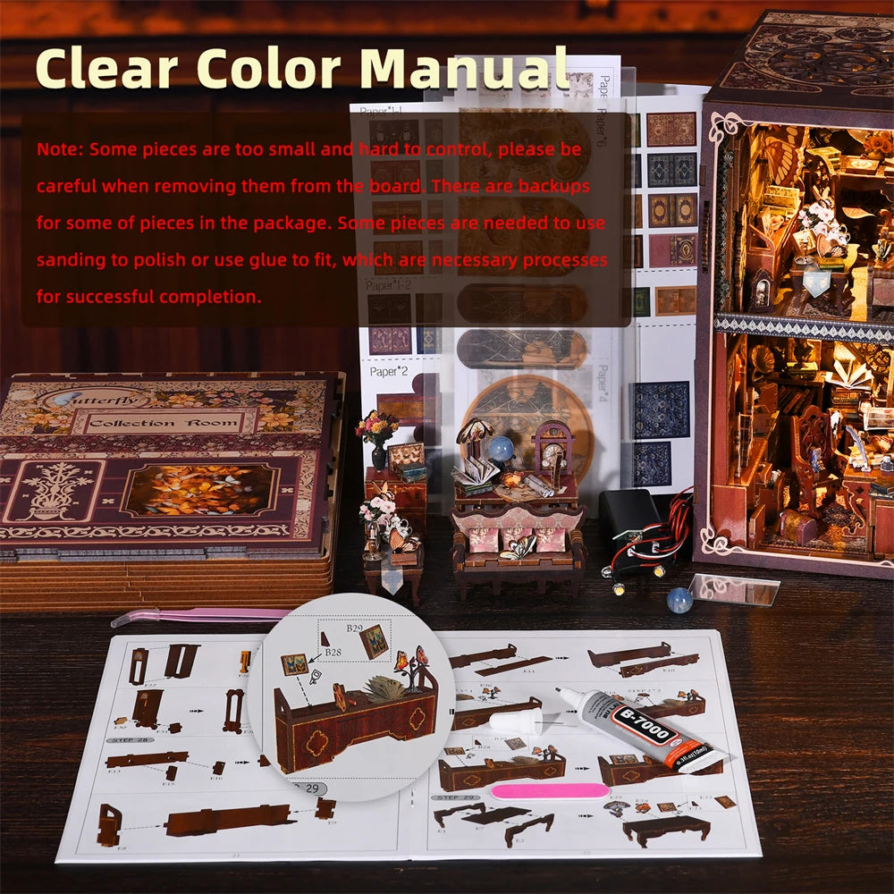 Kit per angolo libri a forma di farfalla Puzzle 3D in legno fai da te Kit per la costruzione di modelli di librerie per case . Produzione di giocattoli di alta qualità