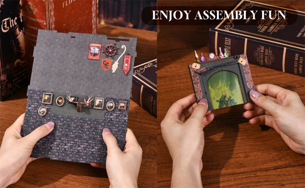 Kit per angolo lettura Magic House fai da te Puzzle in legno Libreria Inserto Decorazione Casa delle bambole Modello Fermalibri Costruzione Decorazione per la casa Regali
MODELLO "H. POTTER"