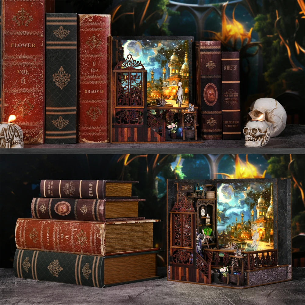 Kit per angolo lettura Magic Town fai da te Puzzle in legno con luce, immagine, libreria, inserto, decorazione, modello difermalibri, costruzione, decorazione per la casa