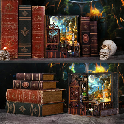 Kit per angolo lettura Magic Town fai da te Puzzle in legno con luce, immagine, libreria, inserto, decorazione, modello difermalibri, costruzione, decorazione per la casa