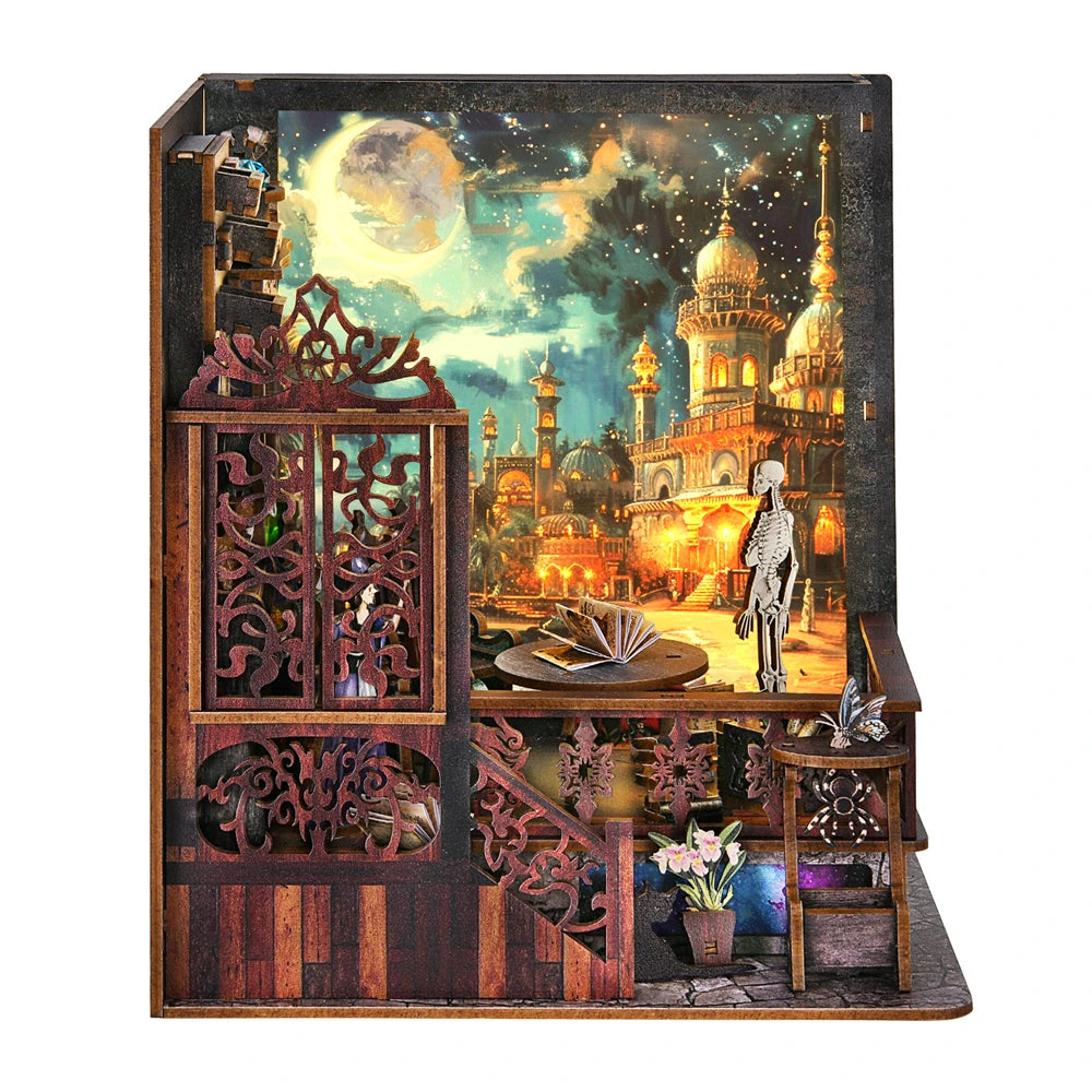 Kit per angolo lettura Magic Town fai da te Puzzle in legno con luce, immagine, libreria, inserto, decorazione, modello difermalibri, costruzione, decorazione per la casa
