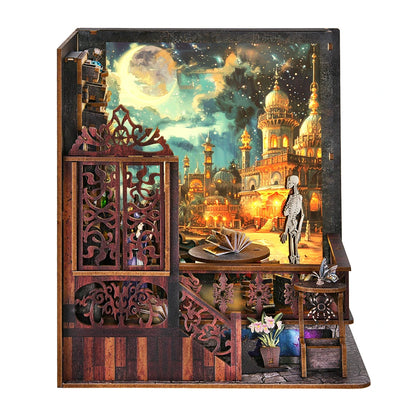 Kit per angolo lettura Magic Town fai da te Puzzle in legno con luce, immagine, libreria, inserto, decorazione, modello difermalibri, costruzione, decorazione per la casa