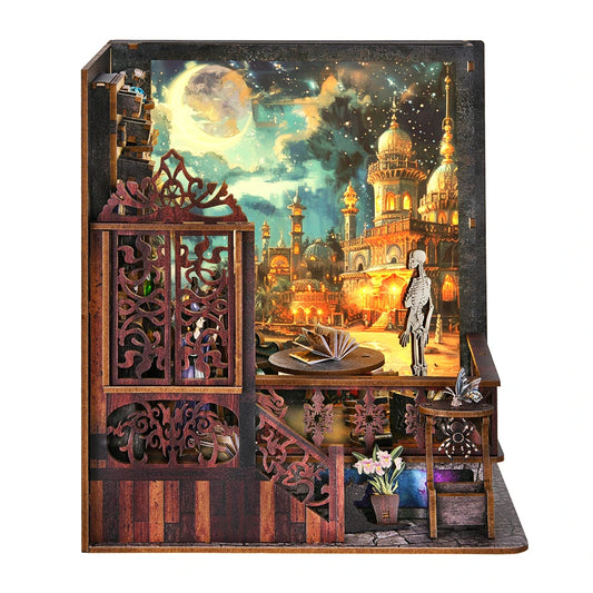 Kit per angolo lettura Magic Town fai da te Puzzle in legno con luce, immagine, libreria, inserto, decorazione, modello difermalibri, costruzione, decorazione per la casa