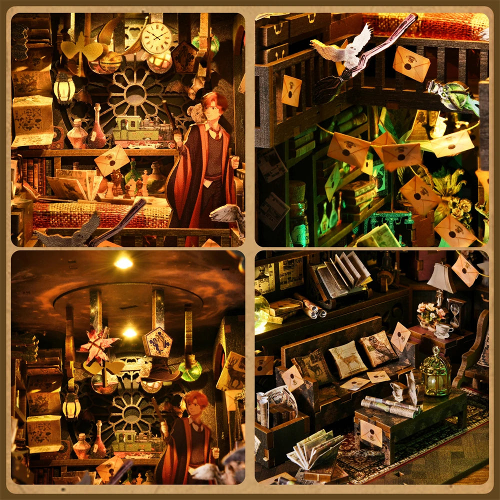 Kit per angolo lettura Magic House fai da te Puzzle in legno Libreria Inserto Decorazione Casa delle bambole Modello Fermalibri Costruzione Decorazione per la casa Regali
MODELLO "H. POTTER"