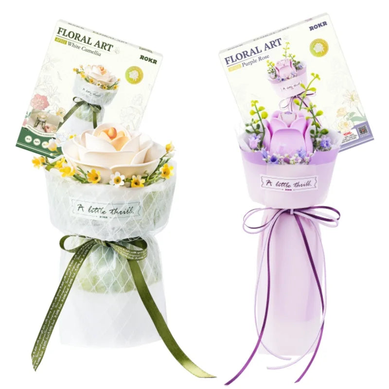 Robotime Flower 3D Puzzle Model Kit Decorazione Accessori per la casa Soggiorno Regali per donne Camelia , Rosa viola