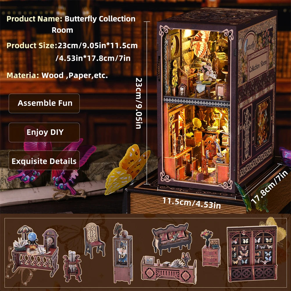 Kit per angolo libri a forma di farfalla Puzzle 3D in legno fai da te Kit per la costruzione di modelli di librerie per case . Produzione di giocattoli di alta qualità