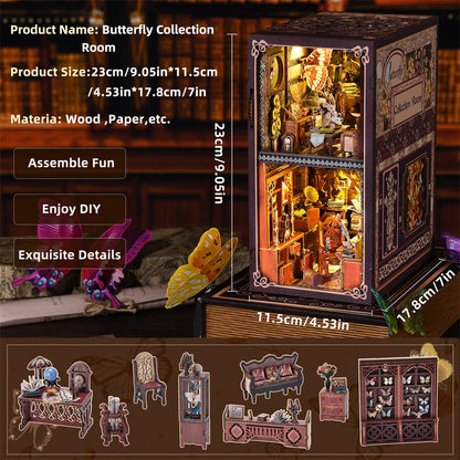 Kit per angolo libri a forma di farfalla Puzzle 3D in legno fai da te Kit per la costruzione di modelli di librerie per case . Produzione di giocattoli di alta qualità