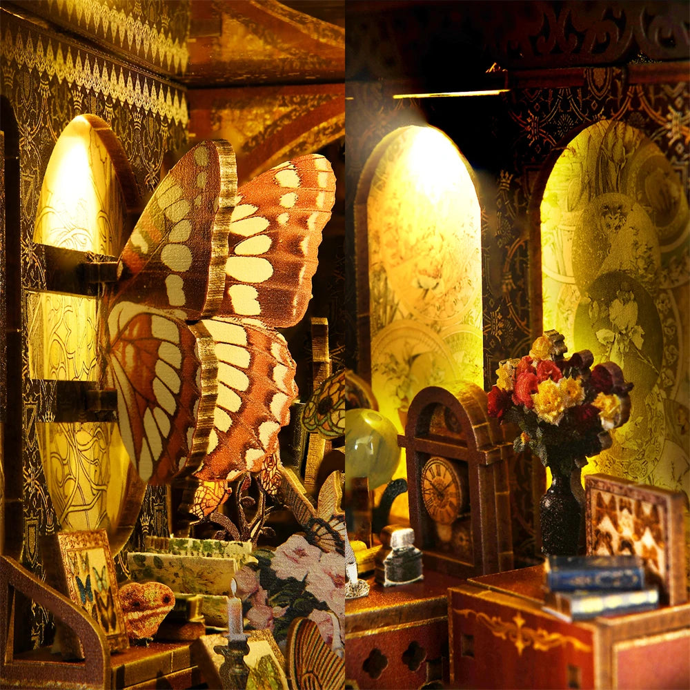 Kit per angolo libri a forma di farfalla Puzzle 3D in legno fai da te Kit per la costruzione di modelli di librerie per case . Produzione di giocattoli di alta qualità