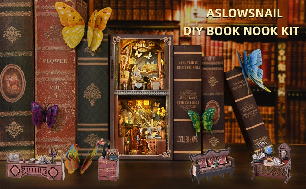 Kit per angolo libri a forma di farfalla Puzzle 3D in legno fai da te Kit per la costruzione di modelli di librerie per case . Produzione di giocattoli di alta qualità